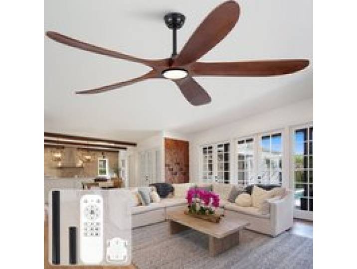 ELVORIN Ventilateur de plafond avec lumière 176 x 176 x 31 cm 5 pales en bois noyer foncé