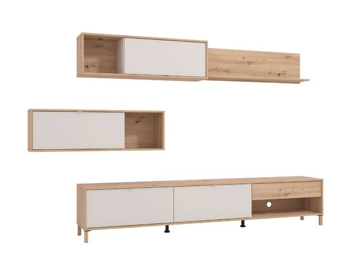 Wohnwand HOME AFFAIRE Norwich Anbauwand, Wohnkombination, Wohnzimmer-Set , eiche, kaschmir, B:234cm H:196,5cm T:40cm, Holzwerkstoff, MDF, Metall, Kastenmöbel-Sets, Wohnwand, Zwei Arten der Wandmontage. TV-Board Breite: 234 cm