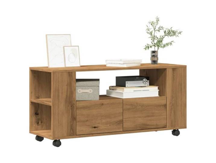NGM - NEUF Meuble Télévision Brun - ARMOIRE TV avec roulettes - chêne artisanal - Bois d'ingénierie 132 702973613338