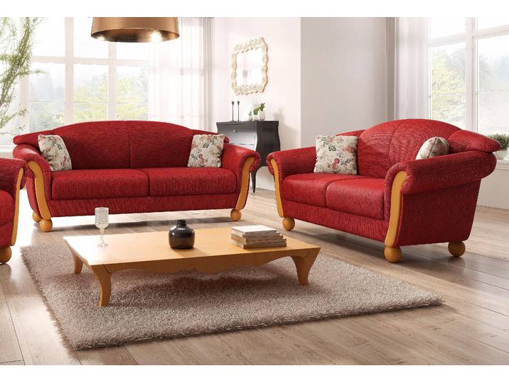 Polstergarnitur HOME AFFAIRE Milano, bequem durch Federkern, Landhaus Stil, geschwungene Armlehnen , rot, H:83cm T:81cm, Sitzmöbel-Sets, Polstergarnitur, 2-Sitzer und 3-Sitzer