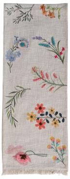 Storied Home "Slub Printed Table Runner with Flowers, Embroidery, and Fringe - 72.0""L x 14.0""W x 0.3""H - 72.0""L x 14.0""W x 0.3""H"