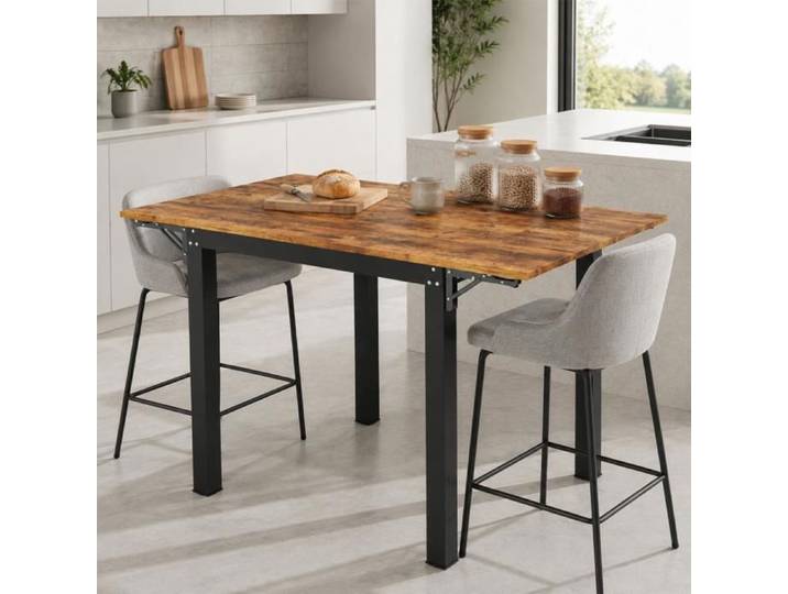 OHMG-Table À Manger Pliante-Table Pliante À Cadre En Fer-Convient Au Télétravail Et Aux Rassemblements-120*78*75cm-Bois Naturel