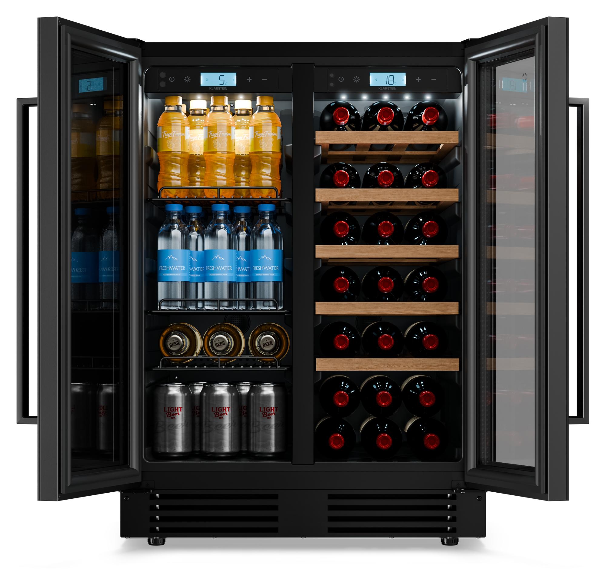 Klarstein Velaire Wein- und Getränkekühlschrank mit zwei Zonen - 126 l Unterbaukühlschrank, 21 Weinflaschen, UV-Glas, 39 dB, Touch-Bedienung