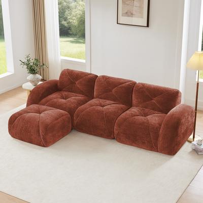 L-shaped Soft Velvet Fabric,Boneless Sofa,Tufted Design,Ergonomic Design Bottom,32D High Density Sponge