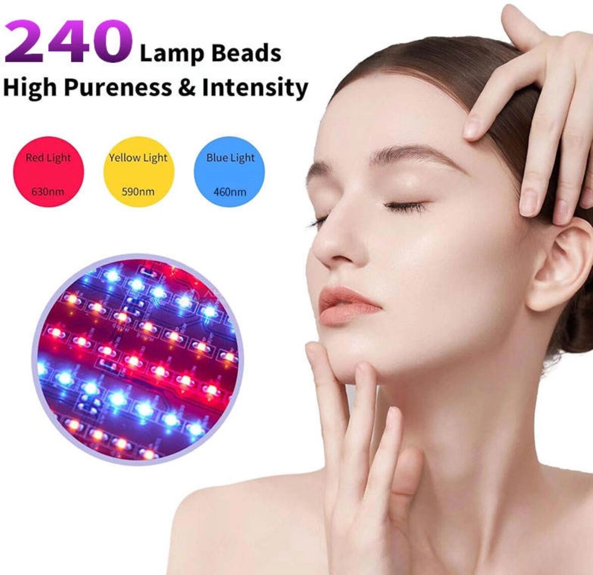 INF Photon-Gesichtsmaske für Zuhause – Silikon LED-Lichttherapie-Maske mit Multiwellenlängen (Rot 630nm, Blau 460nm, Gelb