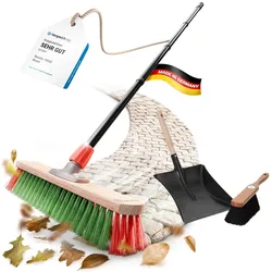 Straßenbesen mit Stiel Gartenbesen Kehrgarnitur Rosshaar Besen Kehrblech (1 , Gartenbesen + Kehrschaufel Set Rosshaar)
