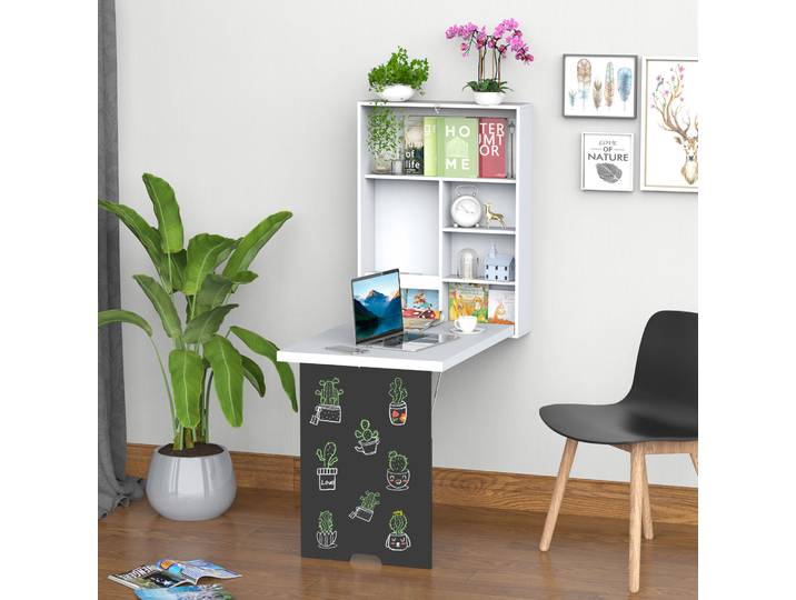 HOMCOM Bureau Mural Rabattable Tableau Craie Blanc