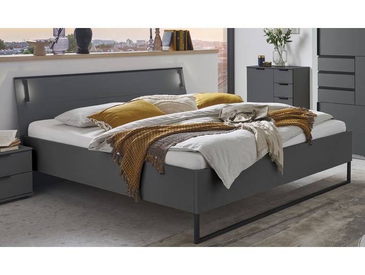 Futonbett WIMEX Tilburg in verschiedenen Breiten erhältlich, inkl. LED Beleuchtung , schwarz (grafit, absetzung schwarz, grafit, absetzung schwarz, grafit, absetzung schwarz), B:148cm H:93cm L:210cm, Betten, Futonbett, Bett mit Metallkufe