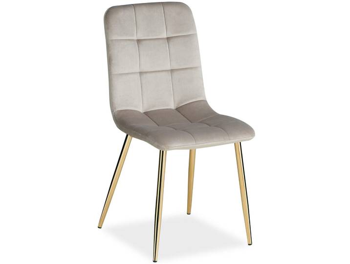 Homestyle4u Stuhl in Stahl Samt Gold Grau, Creme, Goldfarben, Hellgrau, Metall, 43x88x50 cm, Esszimmer, Stühle