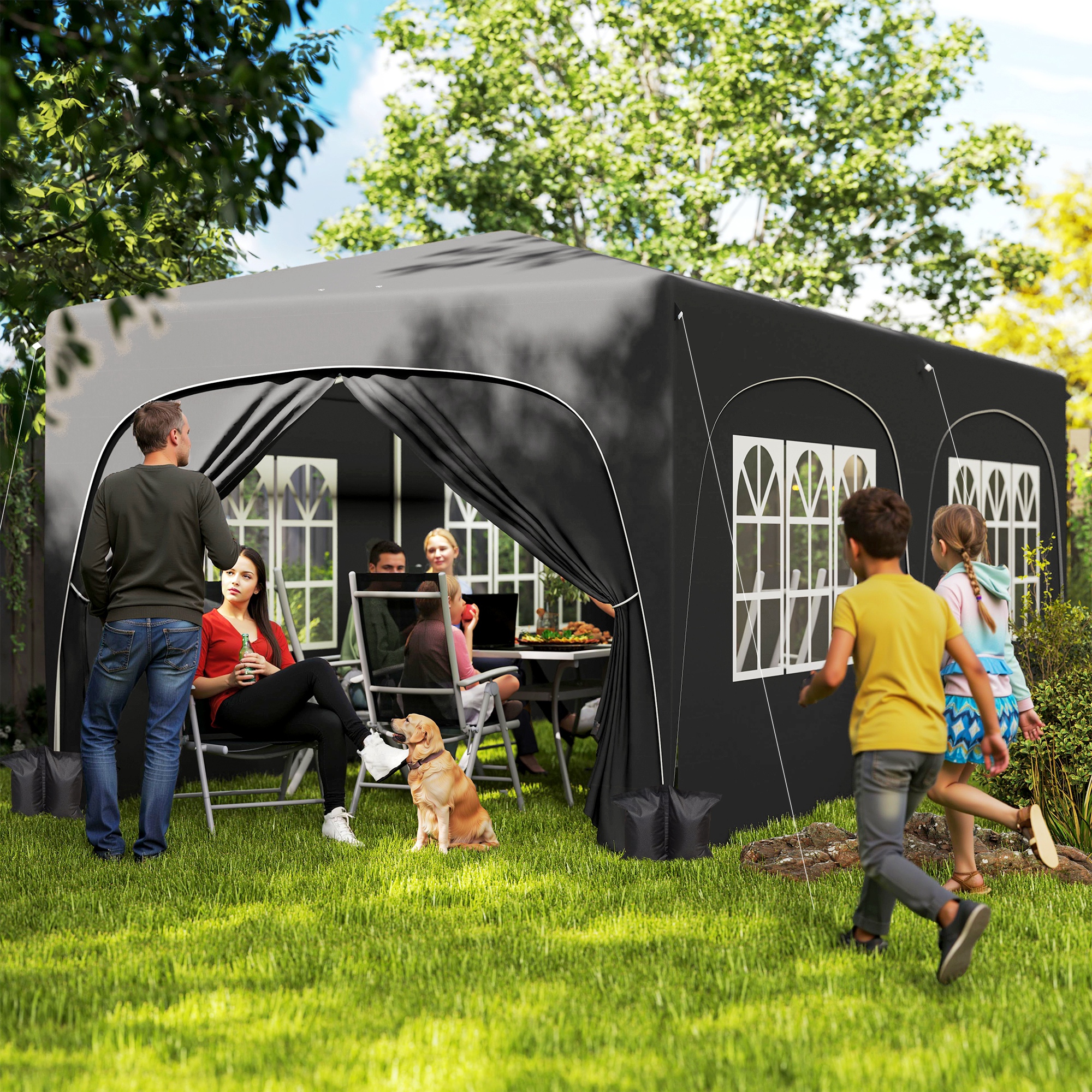 Outsunny Gazebo pieghevole 3 x 6m Pop Up, UPF50+ Altezza regolabile, con sacca di trasporto e sacchi di sabbia, grigio scuro   Aosom Italy