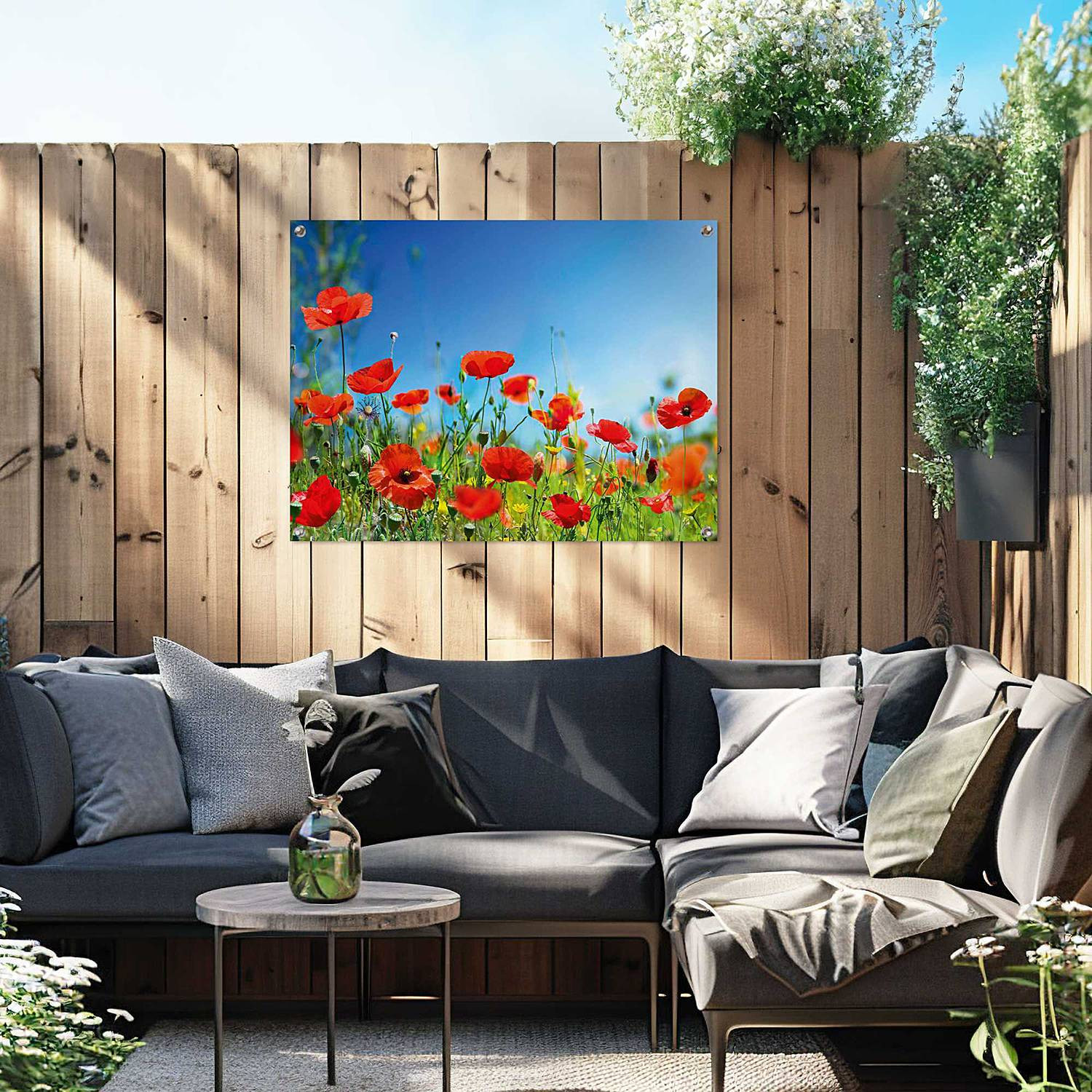 home24 Outdoor-poster Zomerbloemen Rood PVC Breedte: 60 cm, Hoogte: 80 cm