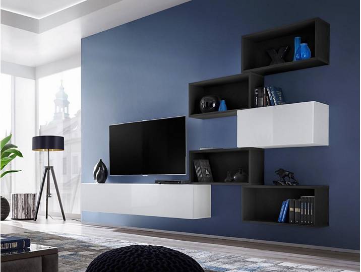 Xlmoebel Wohnwand Moderne schwarze Designer Möbel für das Wohnzimmer aus Holz, Made in Europa