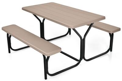 Costway 4.5 FT Outdoor Picnic Table Bench Set with HDPE Tabletop for 4-Person-Coffee