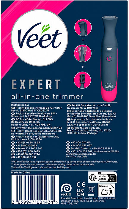 Veet Tondeuse électrique experte pour bikini, visage et corps, 5 unités