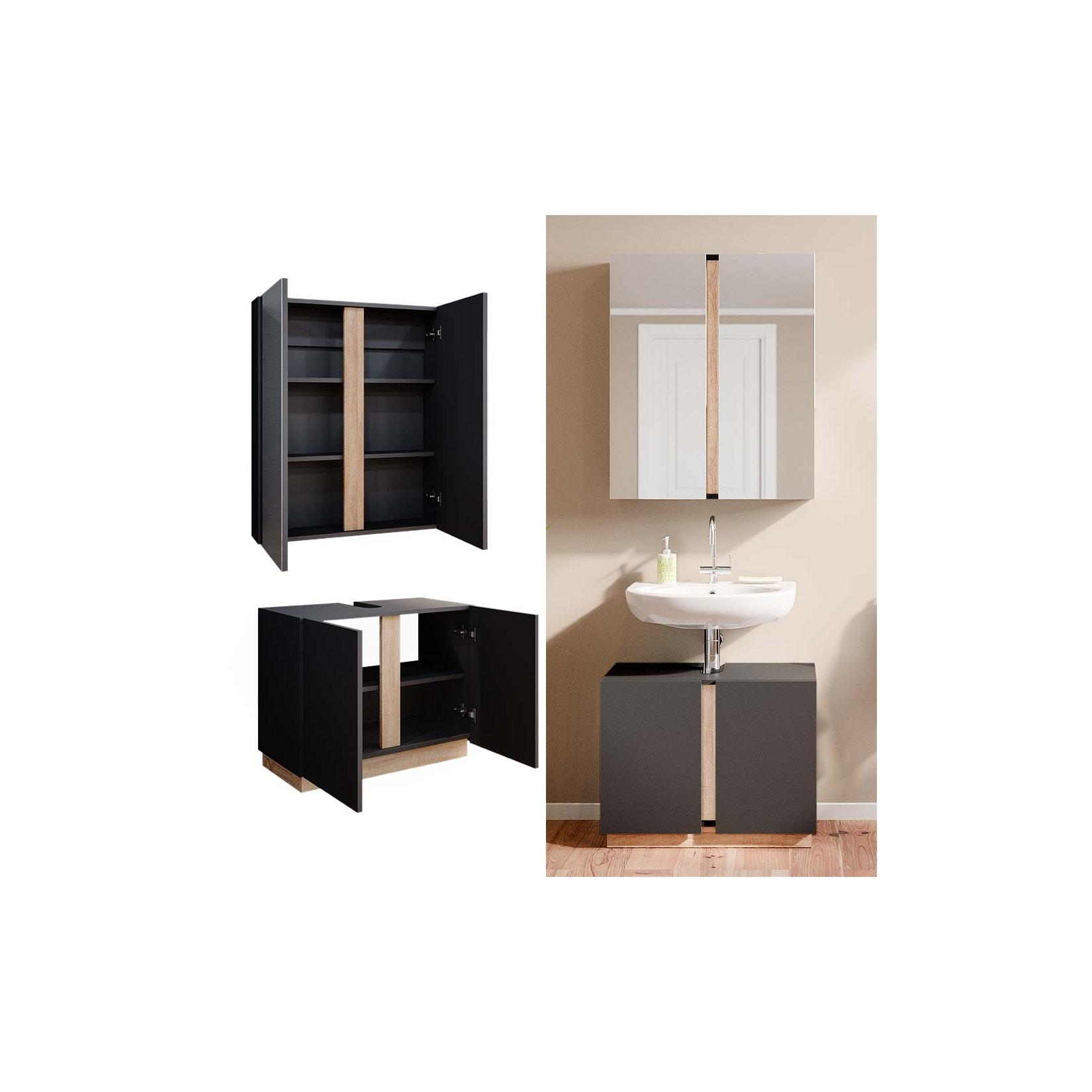 Vicco Badmöbelset Gloria Anthrazit Sonoma modern Badezimmer Spiegelschrank Waschtischunterschrank