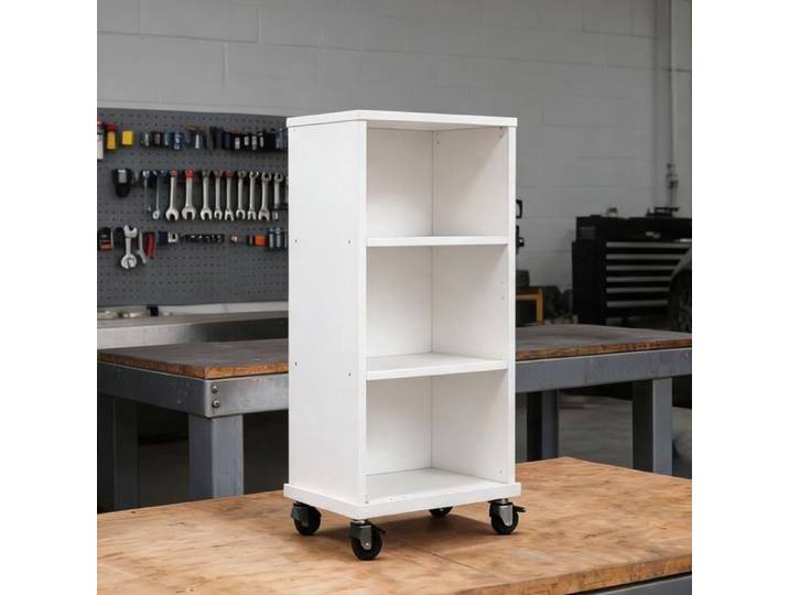 Portant à vêtements mobile avec roulettes 3 étagères et penderie finition blanche chambre ou dressing