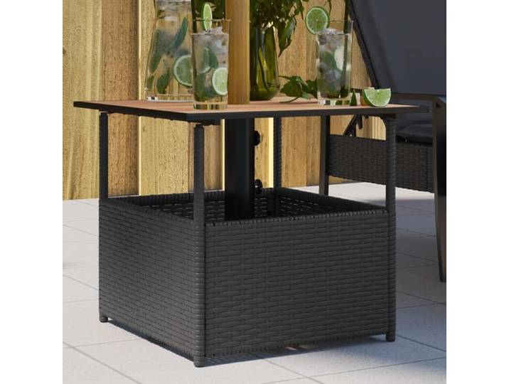 Noir Table de jardin avec trou de parasol noir résine tressée - Mobilier de jardin LV14471