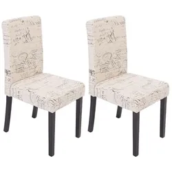 2er-Set Esszimmerstuhl Stuhl Küchenstuhl Littau ~ Textil mit Schriftzug, creme, dunkle Beine