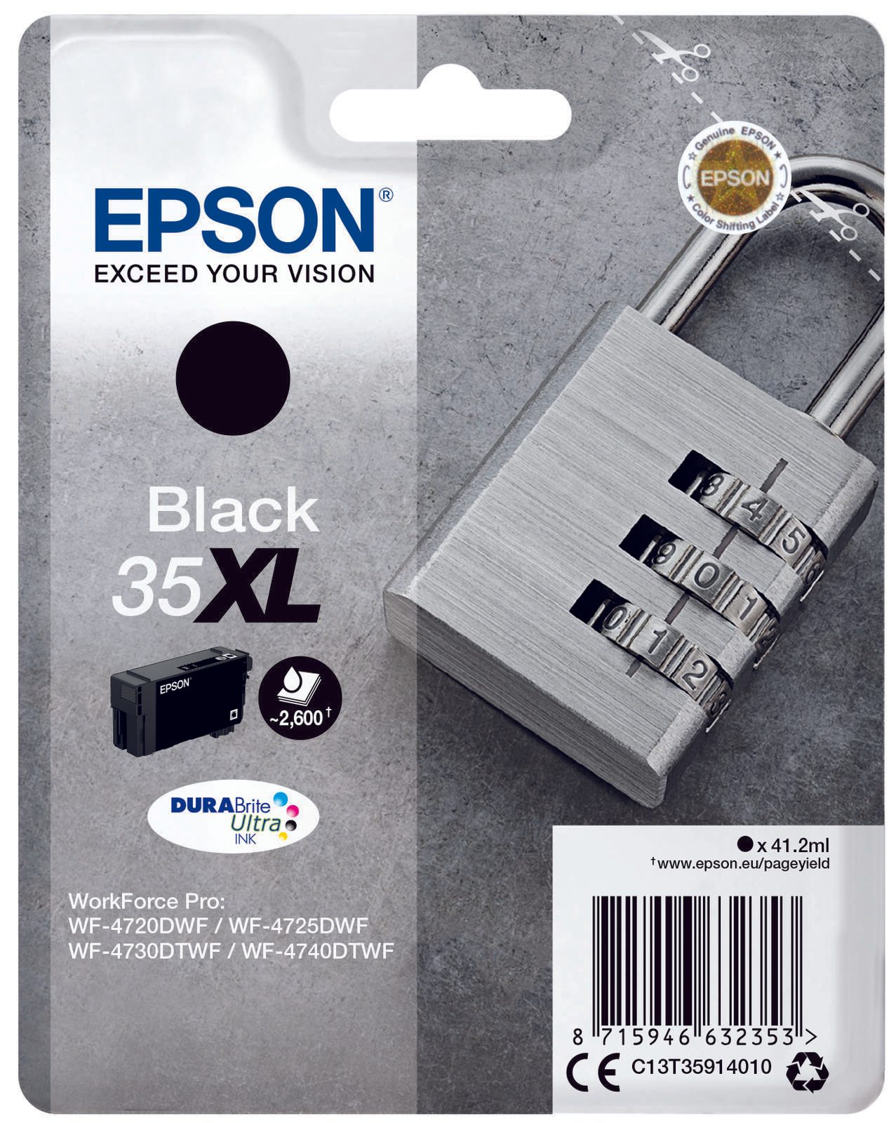 Epson Original 35XL Schloss Druckerpatrone schwarz 2.600 Seiten 41,2ml (C13T35914010)