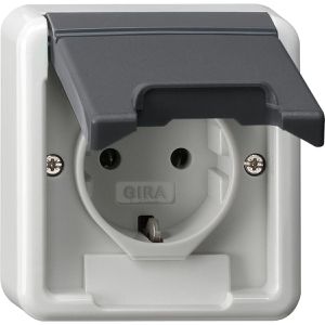 Gira Steckdose 445035 Oberteil, IP44, Aufputz, 1-fach, mit Beschriftungsfeld, grau, Feuchtraum