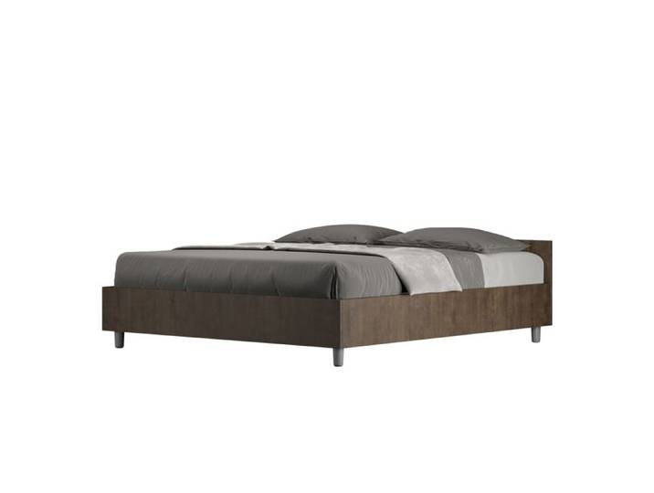 Lit - Ityhome - Nuamo - 160x200 cm - Noyer - Sommier à lattes inclus