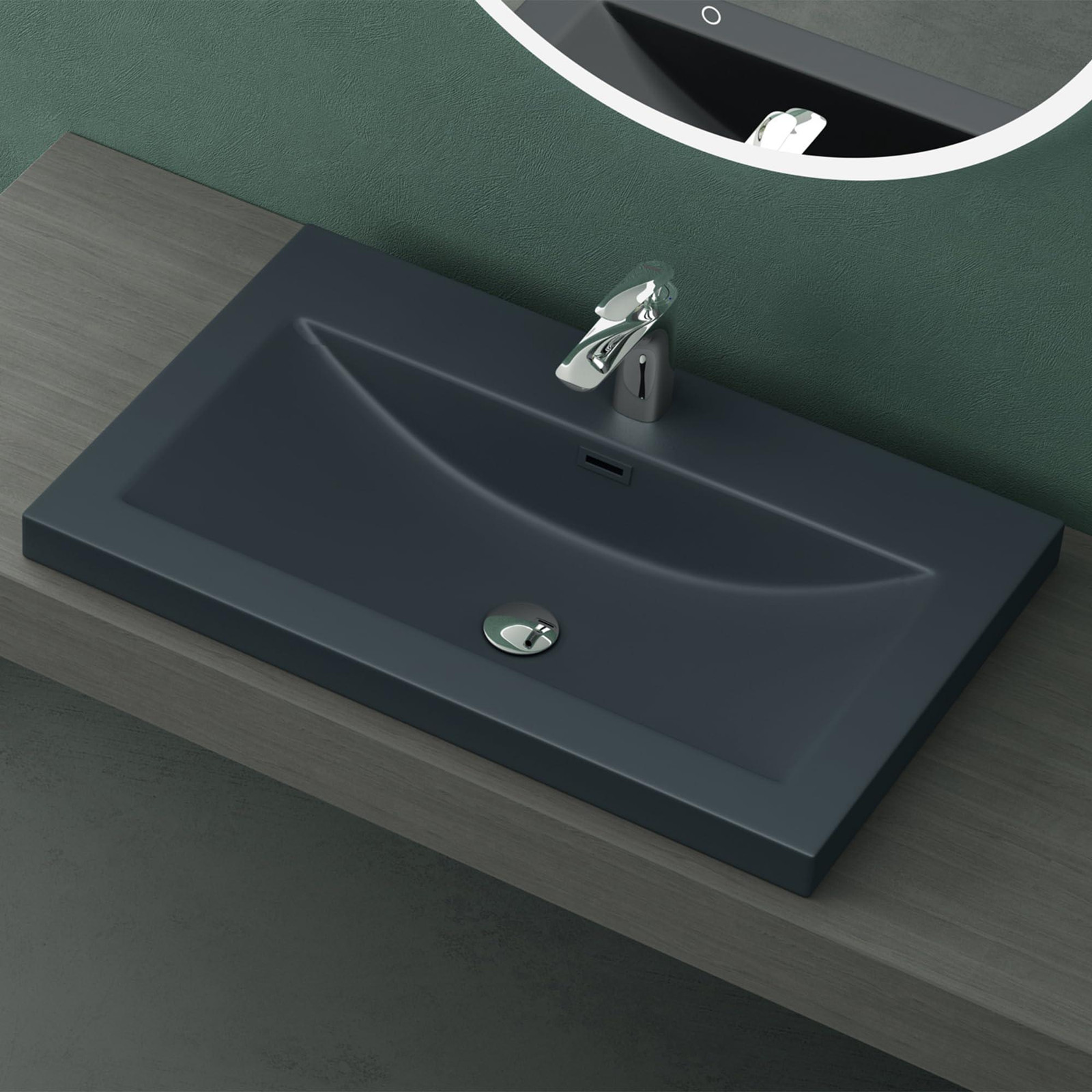 Mai & Mai inbouw wastafel van mineraalcomposiet, mat antraciet, Breedte: 76,5 cm