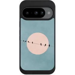 Nivocase Handyhülle für Google Pixel 10 Hülle NIVOpure Case Schwarz Mond Vogel türkis (Google Pixel 10), Smartphone Hülle, Schwarz, Türkis