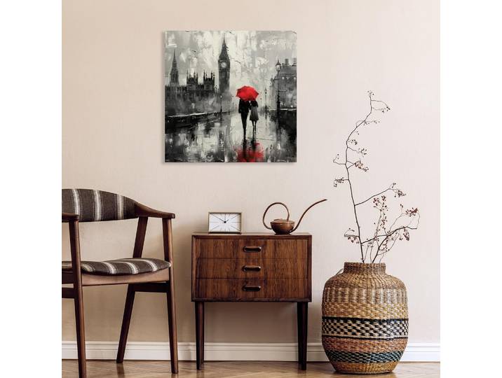 Leinwandbild QUEENCE Big Ben bei Regen , grau, B:40cm H:40cm T:1,5cm, Canvas, Holz, Bilder, Leinwandbild
