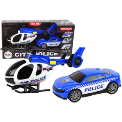 Helikopter Auto Polizei Fahrzeug Set Sound