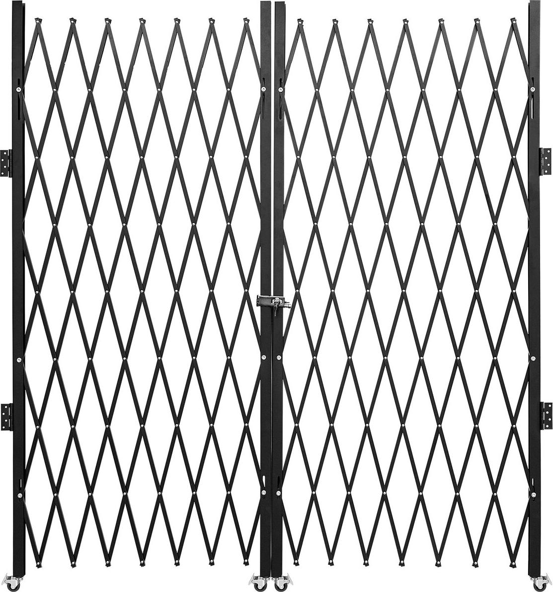 Double Folding Security Gate, 6-1/2' H x 12' W Folding Door Gate, Steel Accordion Security Gate, Flexible Expanding Security Gate, 360° Rolling Barricade Gate, Scissor Gate or Door with Keys