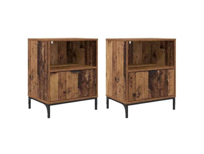 Coespram Nachttisch 2er Set Beistelltisch Altholz Optik 49x36x61 cm Zwei Nachttische im Set schaffen praktische Ablagefläche und stilvolle Ordnung neben dem Bett im Schlafzimmer.