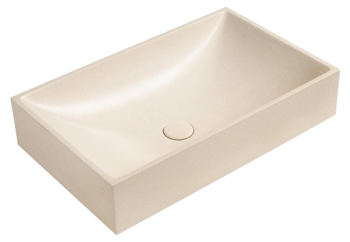 TARANT Betonwaschbecken mit Ablaufgarnitur, 58x36cm, weißer Sandstein