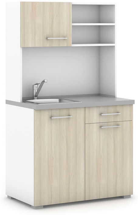 B2B Partner Büroküche PRIMO, Mischbatterie, 1/2 Türen, weiß/Eiche natur