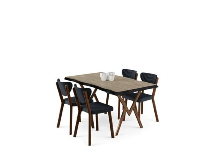 Hanah Home Modern 5-Piece Dining Table & Chairs Set, Travertine & Anthracite 100% MDF with Metal Legs, Plywood Frame, Babyface Fabric Stylish Scandinavian Design