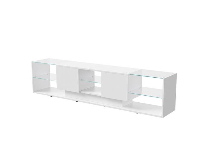 LED Tv-Lowboard 200 cm– Modernes TV-Board mit Stauraum, Weiß, Holz, 35x45x200 cm, Wohnzimmer, TV Möbel, Lowboards, Lowboards stehend