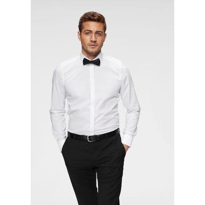 Smokinghemd OLYMP "Level Five body fit", Herren, Gr. 46, Normaler Arm, weiß, Web, Obermaterial: 97% Baumwolle, 3% Elasthan, unifarben, schmal, Umschlagmanschette, Hemden, Umschlagmanschetten,verdeckte Knopfleiste