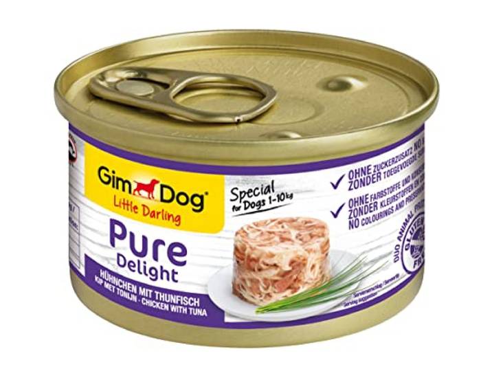 GimDog Pure Delight kip en tonijn - Eiwitrijke hondensnack, met mals vlees in heerlijke gelei - 12 blikken (12 x 85 g)