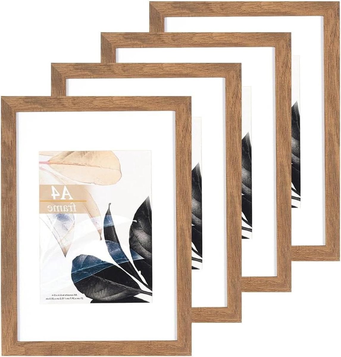 Houten Fotolijst Set van 4 A4 - Bruin - Inclusief Passe-partout