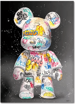 Inspire Picks Cute Bear Graffiti Canvas Wall Art Kawaii Cartoon Pop Art Poster For Stylish Room Decor 1 30x40cm