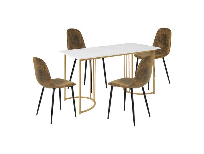 ESSTISCH SET mit Marmor-Effekt Tisch & 4 braunen Stühlen