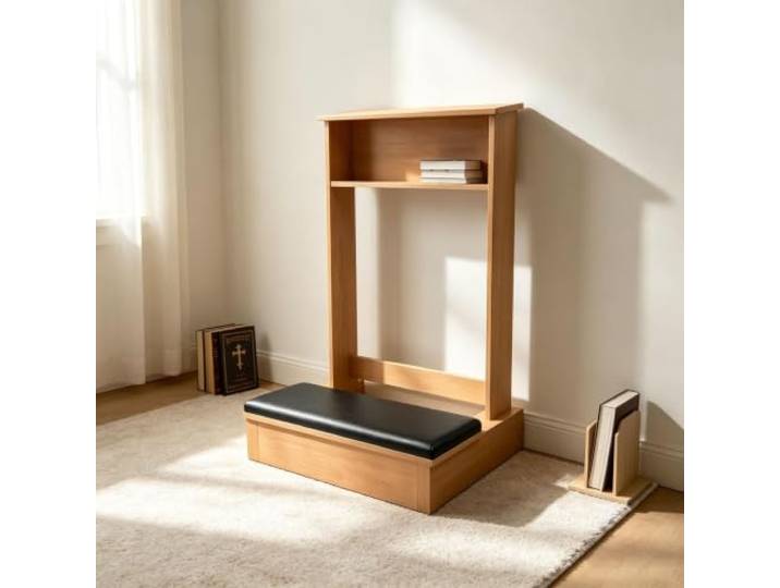 Gebetsbank Kniebank Gebetstisch Regal Stuhl zum Knien Religiöse Geschenke Beichtstuhl Mit Polster 43 × 50 × 80 cm für Anbetung und Meditation for Haus Und Kirche(Natural Wood)
