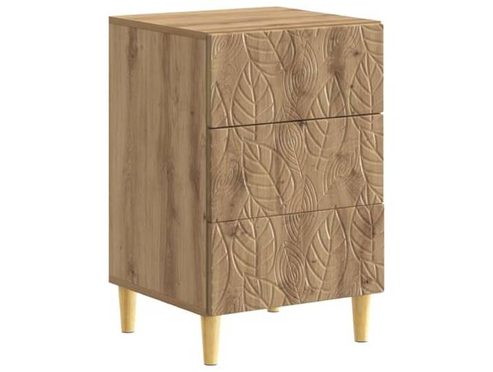 Fisinber Nachttisch mit 3 Schubladen Artisan-Eiche 43x39,5x66,5 cm Moderner Beistelltisch fürs Schlafzimmer mit Eukalyptus-Beinen, Soft-Close-Funktion und voll gestalteter Rückseite.