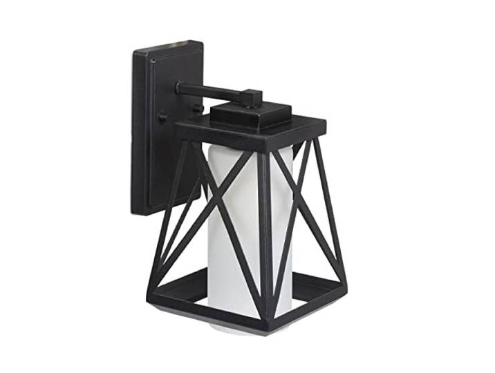 Relaxdays wandlamp lantaarn, buitenlantaarn van glas & metaal, moderne muurlamp, E27, IP44, voordeur en terras, zwart