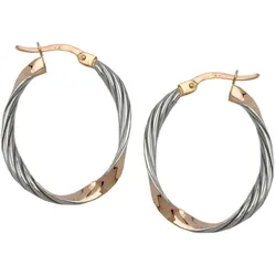 Gallay Creole Ohrring 26x21mm oval bicolor rhodiniert diamantiert 9Kt Rotgold