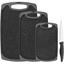 GRÄWE Schneidebrett-Set, 4-teilig, inkl. Messer, Granit-Look, grau