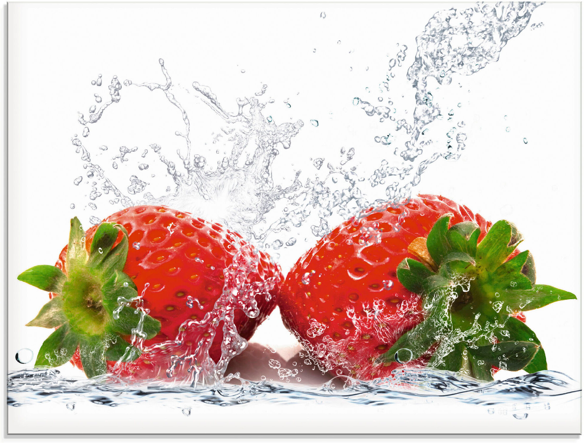 Glasbild ARTLAND "Erdbeeren mit Spritzwasser", rot (farbe bild(er): rot), B:60cm H:45cm, Bilder, Glasbild, in verschiedenen Grössen farbe bild(er): rot B/H/T: 60cm x 45cm, Glasbild Lebensmittel, 1 Stk.