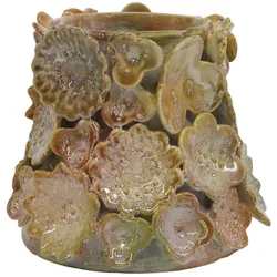 Chic Antique Vase Wüstenrose mit Dekor aus Steingut, H 13 cm x Ø 14 cm - Wüstenrose