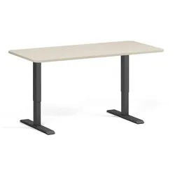 Höhenverstellbarer Schreibtisch, 2 Motoren, 74-121 cm, abgerundete Ecken, Tischplatte 160x80 cm, schwarzes Metallgestell, Birke
