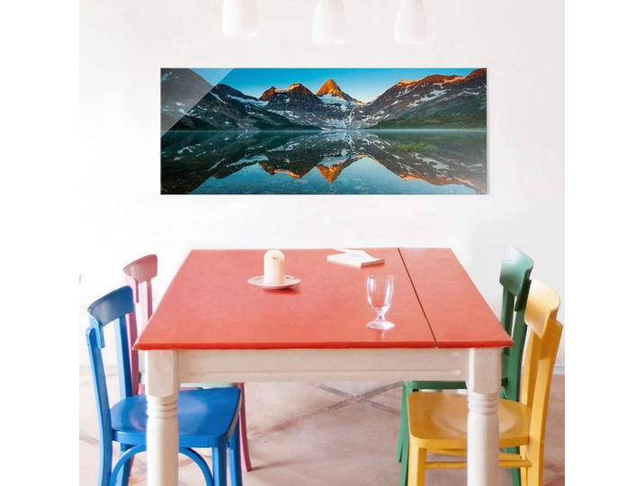 Glasbild Berglandschaft am Lake Magog Glasart: Sicherheitsglas Material: Glas Motiv: Landschaften & Berge Muster: mit Motiv Blau 125 x 50 x 0cm