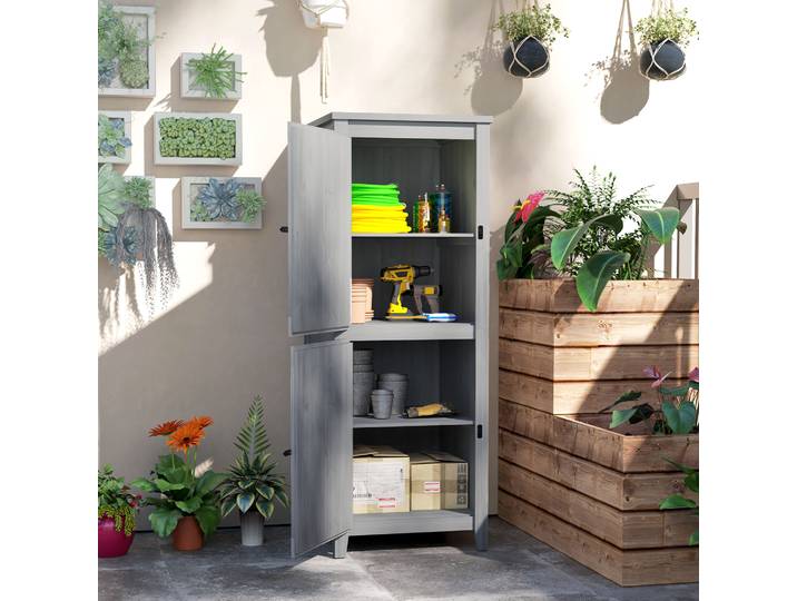 Outsunny Cabane Bois Compact Gris Verrouillable Jardin Outils
